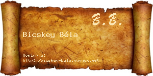 Bicskey Béla névjegykártya